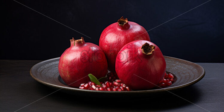 Ripe pomegranates on a ceramic plate - Starpik Stock