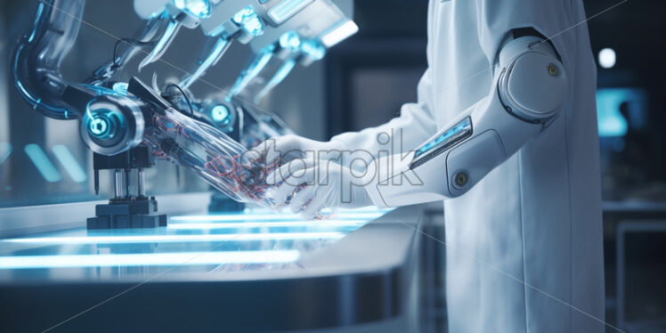 Robot arms working in a futuristic laboratory - Starpik Stock