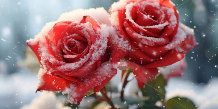 Roses covered in snow - Starpik Stock