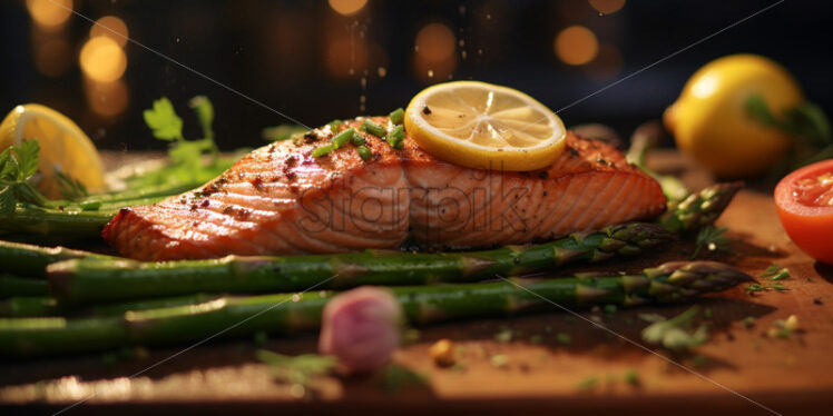 Salmon with baked asparagus - Starpik Stock