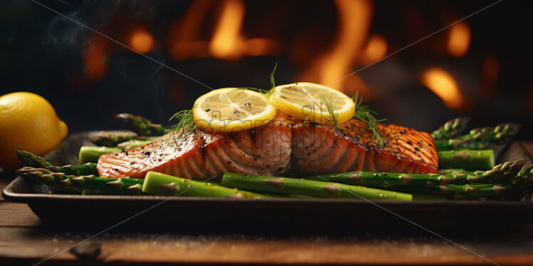 Salmon with baked asparagus - Starpik Stock