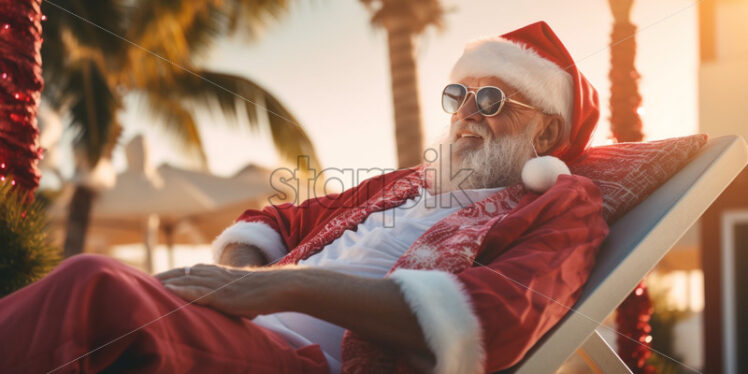 Santa claus relaxing on a sunbed by the beach - Starpik Stock