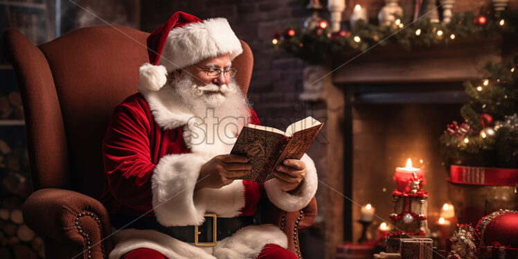 Santa is reading a book in an armchair - Starpik Stock