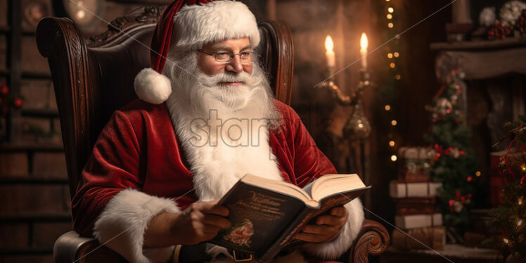 Santa is reading a book in an armchair - Starpik Stock