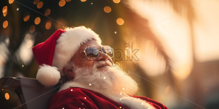 Santa relaxing on a sunbed by the beach - Starpik Stock