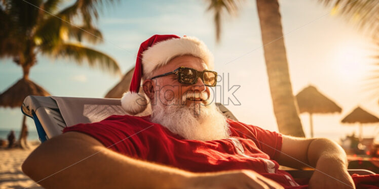 Santa relaxing on a sunbed by the beach - Starpik Stock