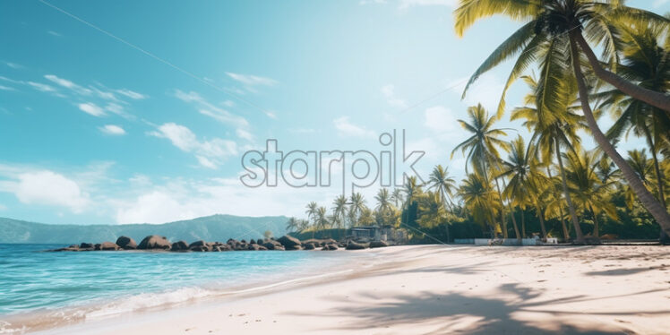 Sea, beach and many palm trees - Starpik Stock