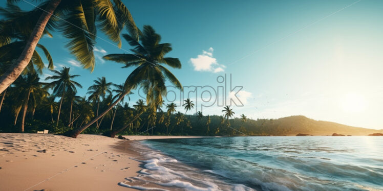 Sea, beach and many palm trees - Starpik Stock