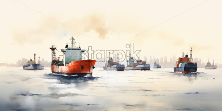 Sea transport vessels, painting - Starpik Stock