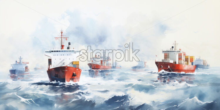 Sea transport vessels, painting - Starpik Stock