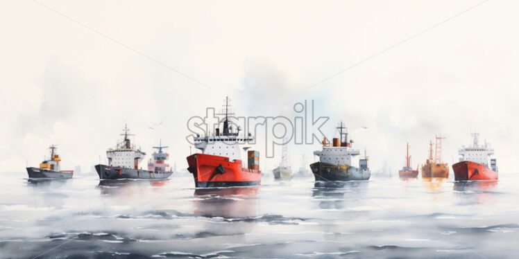 Sea transport vessels, painting - Starpik Stock