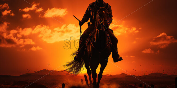 Silhouette of a cowboy at sunset - Starpik Stock