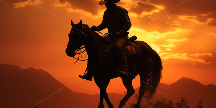 Silhouette of a cowboy at sunset - Starpik Stock