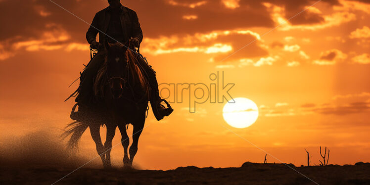 Silhouette of a cowboy at sunset - Starpik Stock