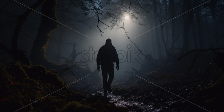 Silhouette of a man walking through the forest - Starpik Stock