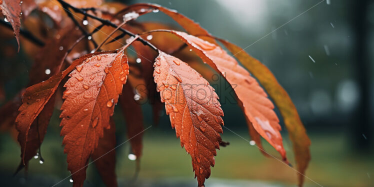 Some autumn yellow leaves, in a rainy day with water drops on them - Starpik Stock