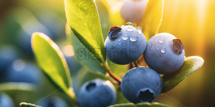 Some blueberries on a branch at sunrise - Starpik Stock