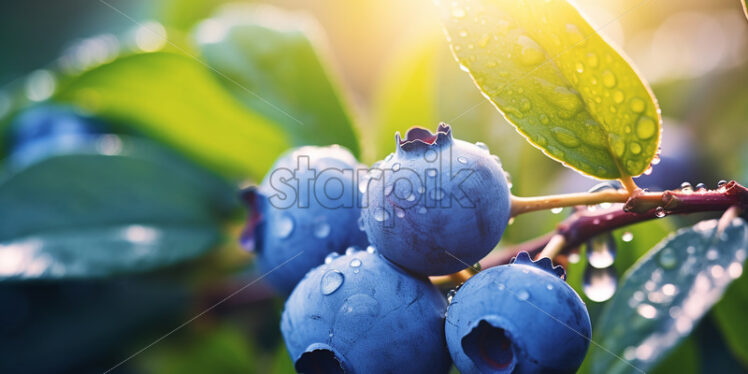 Some blueberries on a branch at sunrise - Starpik Stock