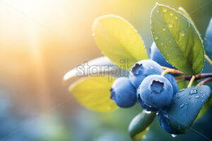 Some blueberries on a branch at sunrise - Starpik Stock