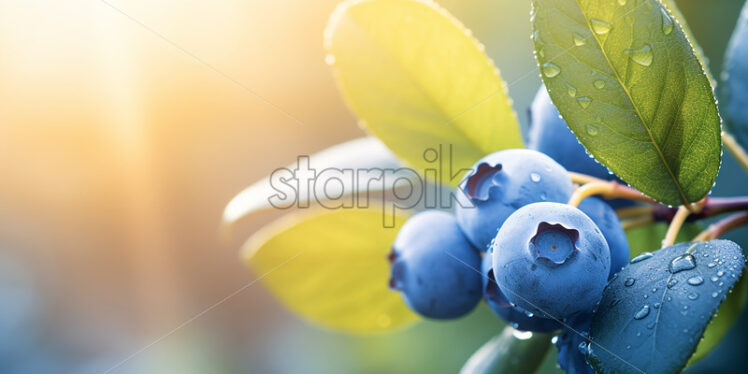 Some blueberries on a branch at sunrise - Starpik Stock