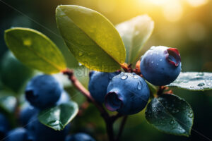 Some blueberries on a branch at sunrise - Starpik Stock