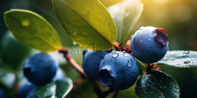 Some blueberries on a branch at sunrise - Starpik Stock