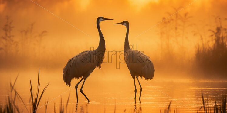 Some cranes on a lake - Starpik Stock