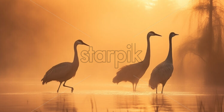 Some cranes on a lake - Starpik Stock