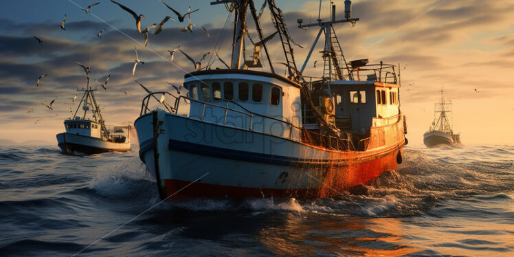 Some fishing boats in an ocean - Starpik Stock