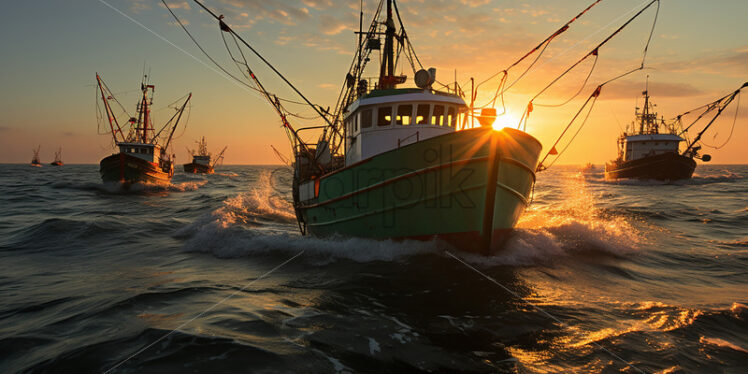 Some fishing boats in an ocean - Starpik Stock