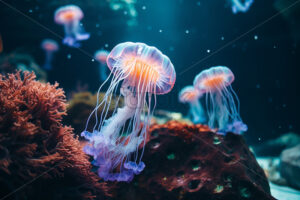 Some jellyfish in a coral reef - Starpik Stock