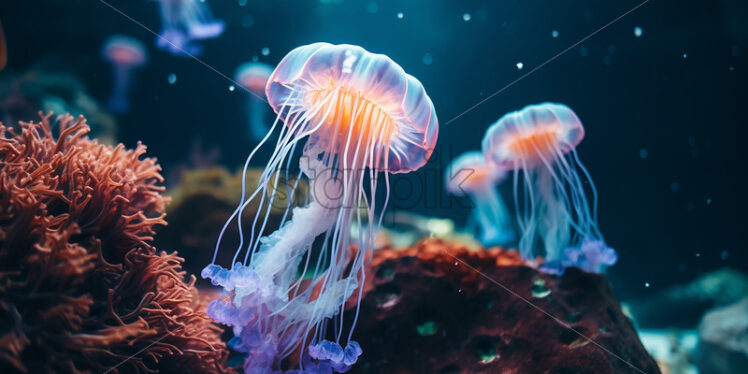 Some jellyfish in a coral reef - Starpik Stock