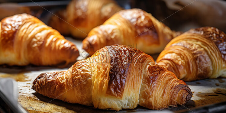 Some ready croissants taken out of the oven - Starpik Stock