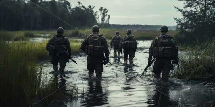 Some soldiers walk through the water - Starpik Stock