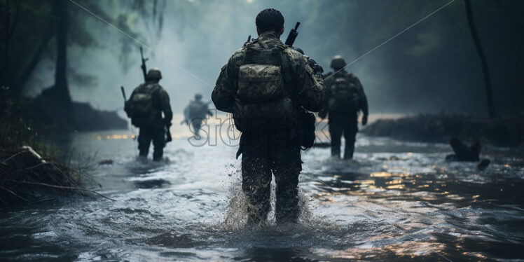 Some soldiers walk through the water - Starpik Stock