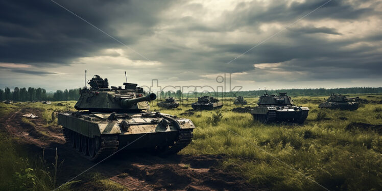 Some tanks on a plain, attack - Starpik Stock