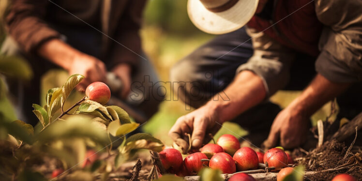 Some workers pick apples from an orchard - Starpik