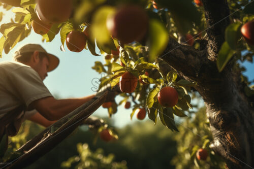 Some workers pick apples from an orchard - Starpik