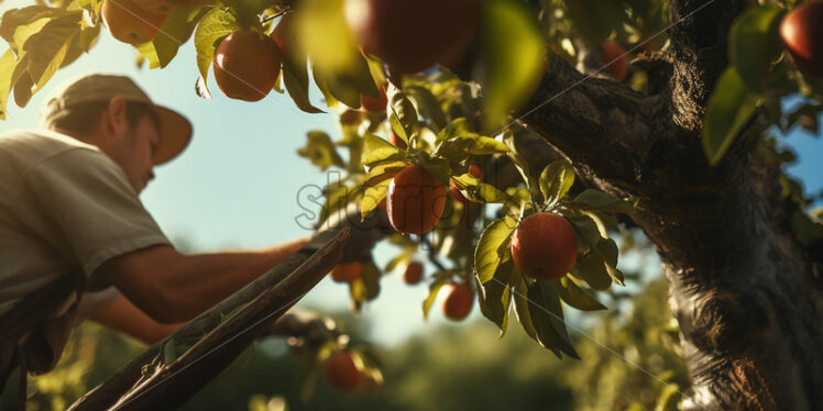 Some workers pick apples from an orchard - Starpik