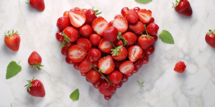 Strawberry heart on marble background product placement - Starpik Stock