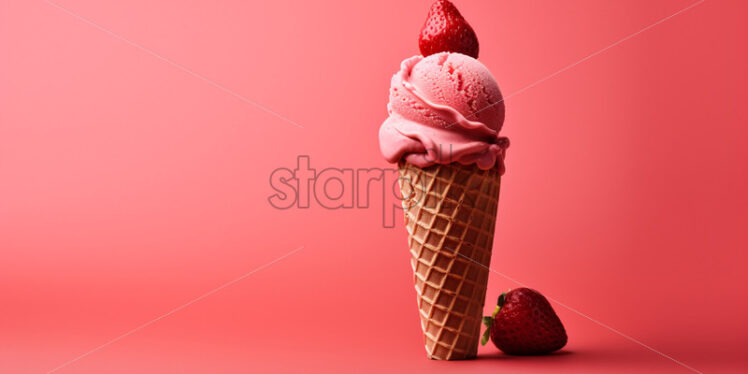 Strawberry ice cream on a pink background - Starpik Stock