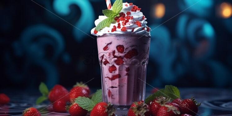 Strawberry milkshake, on a black background - Starpik Stock