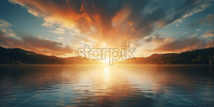 Sunrise over the water of a river - Starpik Stock