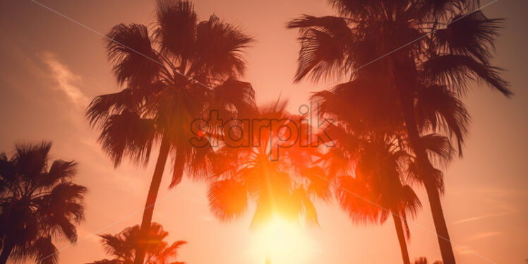 Sunset among palm branches - Starpik Stock