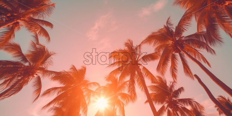 Sunset among palm branches - Starpik Stock