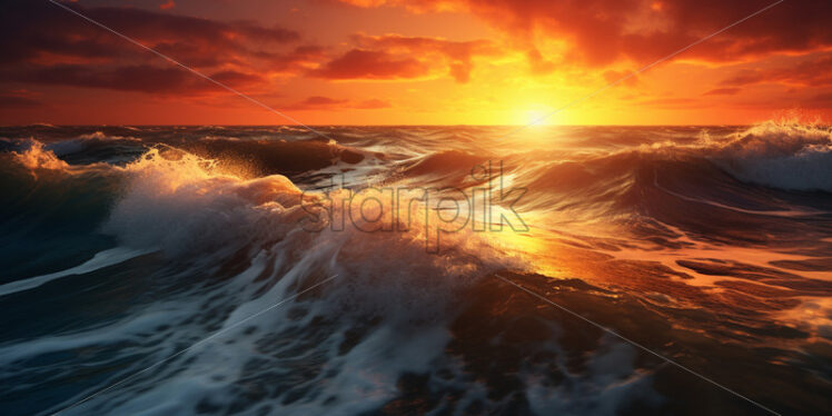 Sunset on the sea during a strong wind - Starpik Stock