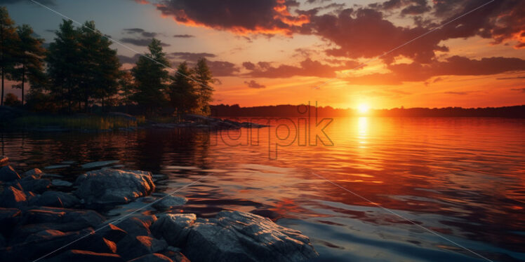 Sunset over a lake - Starpik Stock