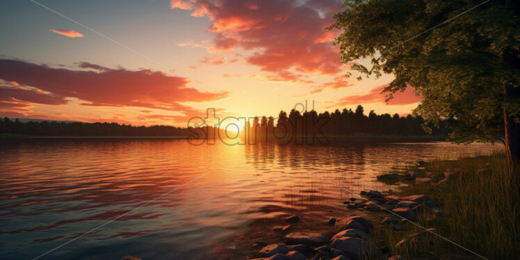 Sunset over a lake - Starpik Stock