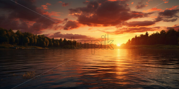 Sunset over a lake - Starpik Stock