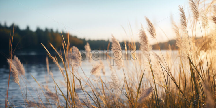 Tall grass on the shore of a lake - Starpik Stock